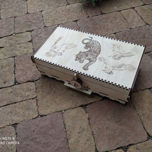 طرح جعبه محفظه چوبی کیت سیگاری با درب میلی متر برای برش لیزری - smokers kit wooden compartment box with lid 6mm for laser cut ve - برای دستگاه CNC چوب و لیزر (سی ان سی)