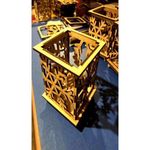 طرح نگهدارنده دانه برف نذری برش لیزری سه بعدی پازل - snowflake votive holder laser cut 3d puzzle - برای دستگاه CNC چوب و لیزر (سی ان سی)