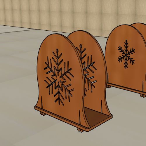 طرح جا دستمال کاغذی چوبی دانه‌های برف برش لیزری میلی‌متری - snowflaks wooden napkin holder 3mm laser cut - برای دستگاه CNC چوب و لیزر (سی ان سی)