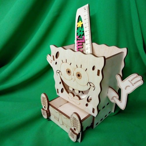 طرح جا مداد نگهدارنده میز باب اسفنجی برای برش لیزری - spongebob desk organizer pencil holder for laser cut ve - برای دستگاه CNC چوب و لیزر (سی ان سی)