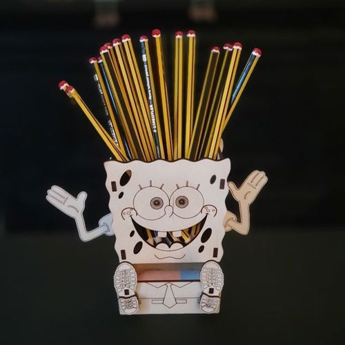طرح میز میز مرتب با کشو لیزری - spongebob desk tidy with drawer laser cut - برای دستگاه CNC چوب و لیزر (سی ان سی)