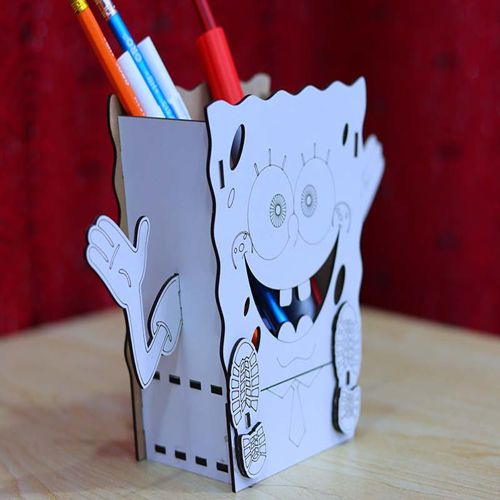 طرح spongebob-pencil-box-desk-organizer-spongebob-box-for-kids-3mm-laser-cut