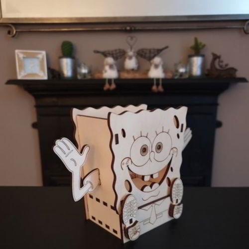 طرح جا مداد نگهدارنده باب اسفنجی با کشو لیزری - spongebob pencil holder organizer with drawer laser cut - برای دستگاه CNC چوب و لیزر (سی ان سی)