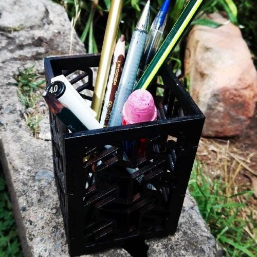 طرح جا قلم مداد مربعی لیوانی برش لیزر - square pencil pen holder cup laser cut ve - برای دستگاه CNC چوب و لیزر (سی ان سی)