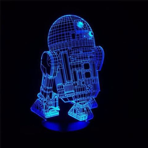 طرح ربات جنگ ستارگان r d سه بعدی چراغ شب ال‌ای‌دی قالب - star wars r2 d2 robot 3d led night light template ve - برای دستگاه CNC چوب و لیزر (سی ان سی)