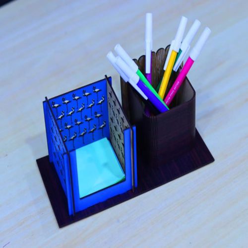طرح یادداشت‌های چسبان با جا خودکاری برش لیزری - sticky notes with pen holder laser cut ve - برای دستگاه CNC چوب و لیزر (سی ان سی)