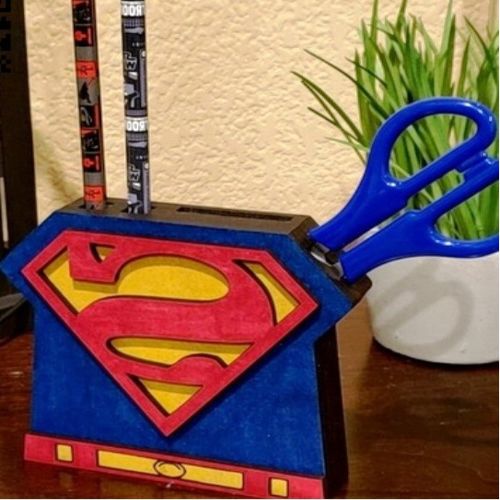 طرح جا مداد سوپرمن لیزری - superman pencil holder laser cut ve - برای دستگاه CNC چوب و لیزر (سی ان سی)