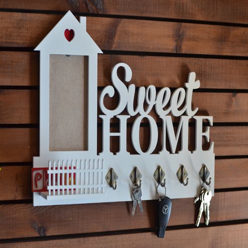 طرح آویز کلید خانه شیرین با حصار برای برش لیزری - sweet home key hanger with fence for laser cut ve - برای دستگاه CNC چوب و لیزر (سی ان سی)