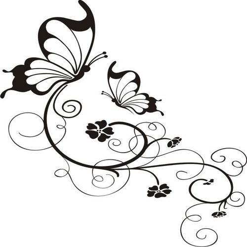 طرح پروانه و گل چرخشی در طرح سیاه و سفید حاشیه طرح - swirly butterfly and flower in black and white border design - برای دستگاه CNC چوب و لیزر (سی ان سی)