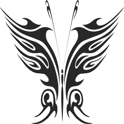 طرح خالکوبی قبیله‌ای پروانه وکتور هنر فلزی - tattoo tribal butterfly vector metal art - برای دستگاه CNC چوب و لیزر (سی ان سی)