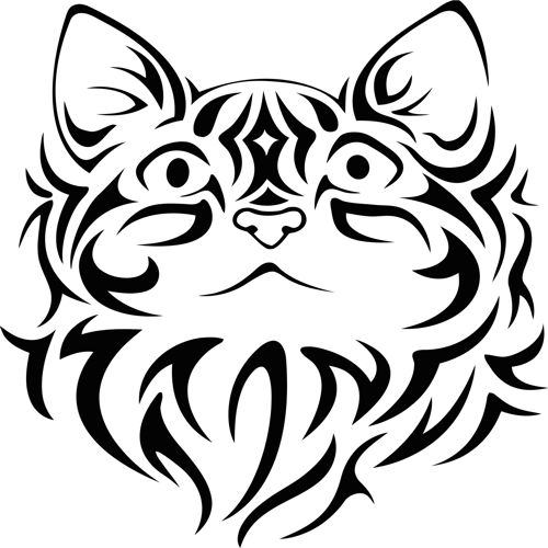 طرح خالکوبی قبیله‌ای گربه چهره سیلوئت - tattoo tribal cat face silhouette ve - برای دستگاه CNC چوب و لیزر (سی ان سی)