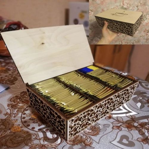 طرح قالب جعبه چای برای برش لیزری - tea box template for laser cut ve - برای دستگاه CNC چوب و لیزر (سی ان سی)
