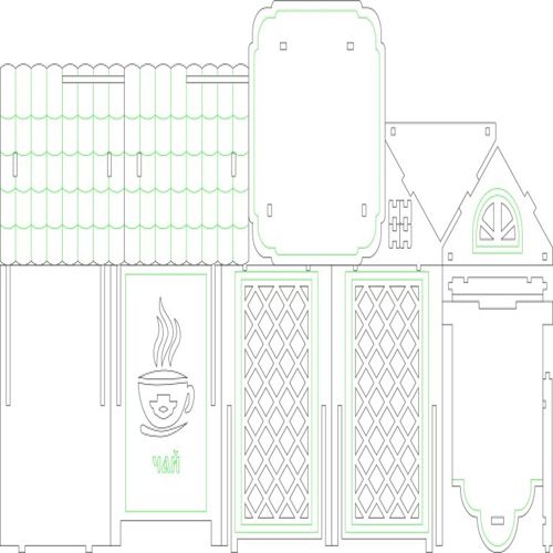 طرح چایخانه برای برش لیزری - tea house layout 3 for laser cut ve - برای دستگاه CNC چوب و لیزر (سی ان سی)