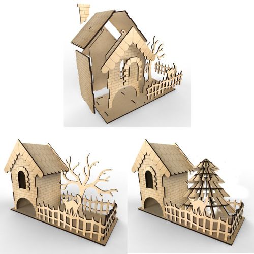 طرح چایخانه با طرح برداری جنگل برای برش لیزری تخته الیاف - tea house with woodland vector layout for laser cutting plywood - برای دستگاه CNC چوب و لیزر (سی ان سی)