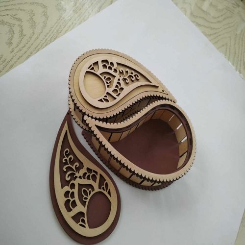 طرح جعبه چوبی تزئینی یین یانگ اشک لیزر - teardrop yin yang wooden decorative box laser cut ve - برای دستگاه CNC چوب و لیزر (سی ان سی)