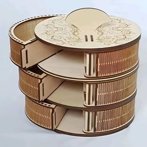 طرح three-layer-circle-cylinder-jewelry-box-with-six-sections-3mm-laser-cut-ve