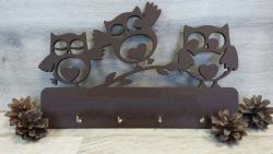 طرح جاکلیدی سه جغدی مخصوص برش لیزری - three owl key holder for laser cut - برای دستگاه CNC چوب و لیزر (سی ان سی)