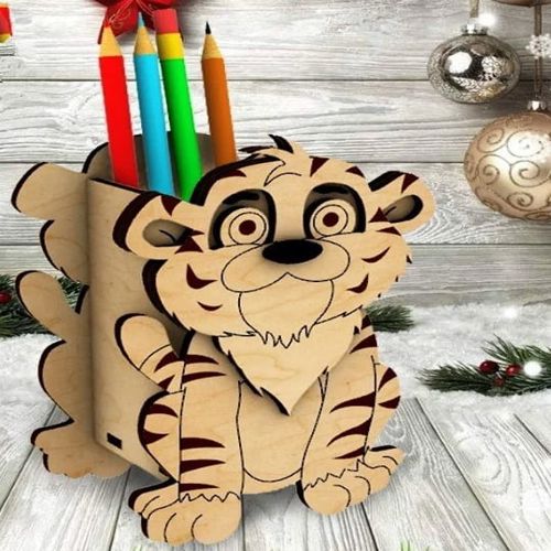 طرح جا مداد ببر لیزری - tiger pencil holder laser cut ve - برای دستگاه CNC چوب و لیزر (سی ان سی)