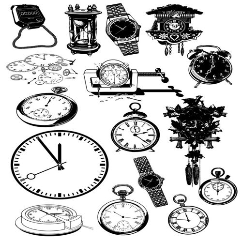 طرح مجموعه آیکون‌های ساعت و ساعت مچی برای برش لیزری - time clock and watch icon set for laser cut ve - برای دستگاه CNC چوب و لیزر (سی ان سی)