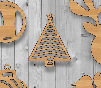 طرح درخت کریسمس چوبی ناتمام با برش ستاره‌ای لیزری - unfinished wood christmas tree with star cutout laser cut ve - برای دستگاه CNC چوب و لیزر (سی ان سی)