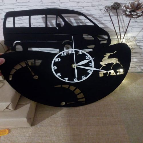 طرح ساعت دیواری به شکل خودرو، برش لیزری، - vehicle shaped wall clock laser cut ve - برای دستگاه CNC چوب و لیزر (سی ان سی)