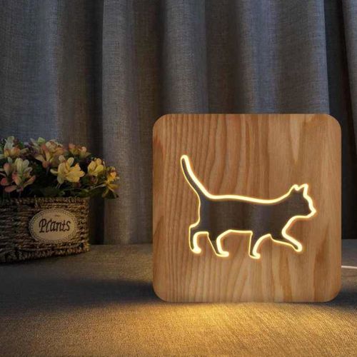 طرح چراغ خواب چوبی سه بعدی گربه ای راه رونده لیزری - walking cat wooden 3d night lamp laser cut - برای دستگاه CNC چوب و لیزر (سی ان سی)
