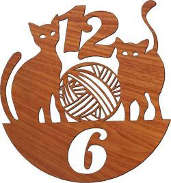 طرح ساعت دیواری با دو گربه برای برش لیزری پلاسما روکش - wall clock featuring two cats for laser cut plasma ve - برای دستگاه CNC چوب و لیزر (سی ان سی)