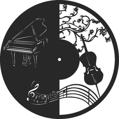 طرح ساعت دیواری پیانو برای برش لیزری - wall clock pianno for laser cut ve - برای دستگاه CNC چوب و لیزر (سی ان سی)