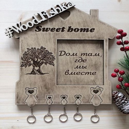 طرح جاکلیدی چوبی دیواری مخصوص برش لیزری قاب - wall mounted wooden key holder for laser cut ve - برای دستگاه CNC چوب و لیزر (سی ان سی)