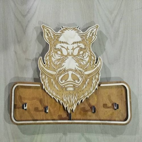 طرح آویز کلید سر گراز وحشی برای برش لیزری - wild boar head keys hanger for laser cut ve - برای دستگاه CNC چوب و لیزر (سی ان سی)