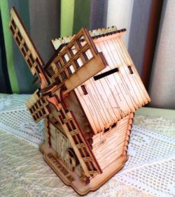 طرح خانه آسیاب بادی برای برش لیزری cnc - windmill house for laser cut cnc - برای دستگاه CNC چوب و لیزر (سی ان سی)