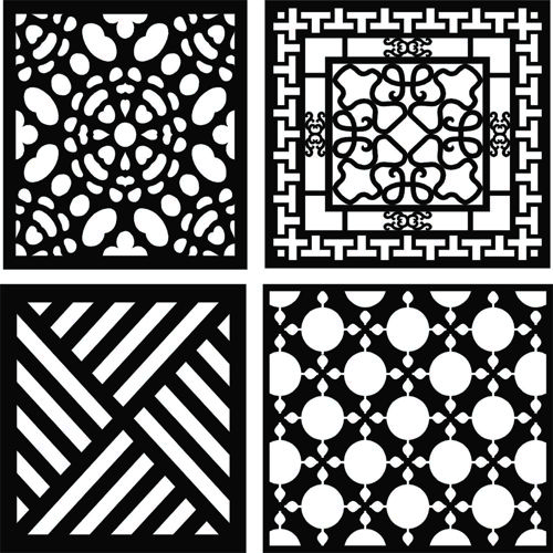 طرح گل مشبک پنجره طرح درز مجموعه - window floral lattice stencil seamless patterns set - برای دستگاه CNC چوب و لیزر (سی ان سی)