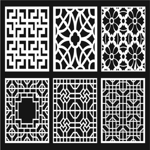 طرح پنجره حفاظتی دکوراسیون الگوهای یکپارچه مجموعه - window grill design decor patterns seamless set ve - برای دستگاه CNC چوب و لیزر (سی ان سی)