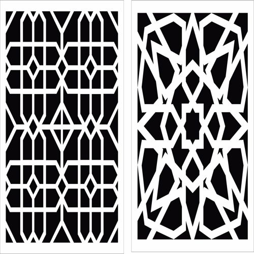طرح مجموعه طرح‌های درز گلدار برای برش لیزری - window grills floral seamless design set for laser cutting - برای دستگاه CNC چوب و لیزر (سی ان سی)