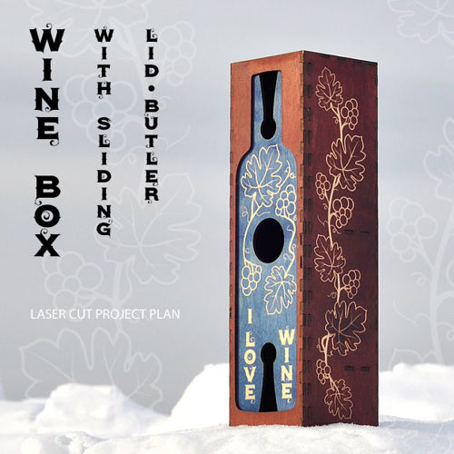 طرح جعبه نوشابه درب کشویی طرح پیشخدمت - wine box sliding lid butler plan - برای دستگاه CNC چوب و لیزر (سی ان سی)