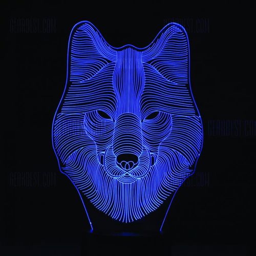 طرح گرگ سه بعدی با ال ای دی شب نور - wolf 3d led night light ve - برای دستگاه CNC چوب و لیزر (سی ان سی)
