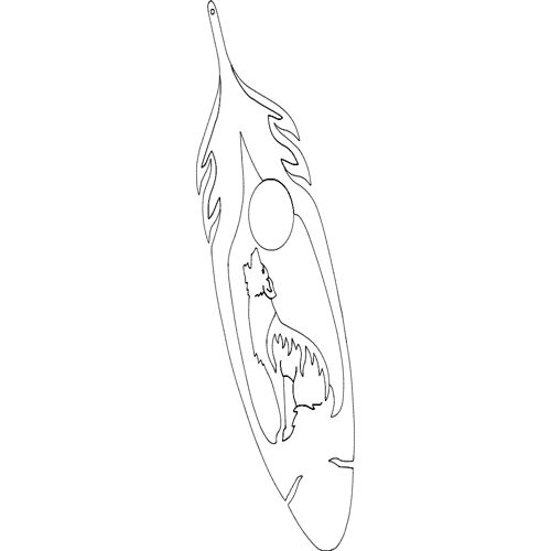 طرح گرگ ماه پر - wolf moon feather - برای دستگاه CNC چوب و لیزر (سی ان سی)