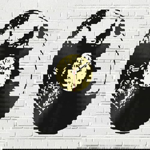 طرح ساعت دیواری صفحه وینیل ولف برش لیزری - wolf vinyl record wall clock laser cut ve - برای دستگاه CNC چوب و لیزر (سی ان سی)