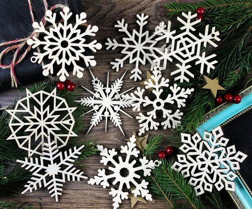 طرح wood-christmas-snowflake-ornaments-tree-hanging-decorations-laser-cut-ve