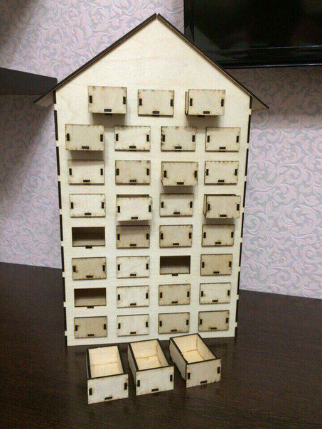 طرح تقویم چوبی ظهور خانه لیزری - wooden advent calendar house laser cut ve - برای دستگاه CNC چوب و لیزر (سی ان سی)