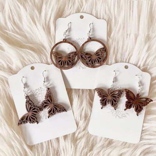 طرح گوشواره پروانه چوبی زنانه طرح جواهرات برش لیزری ورژن - wooden butterfly earrings women jewelry design laser cut ve - برای دستگاه CNC چوب و لیزر (سی ان سی)