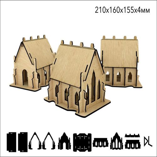 طرح مدل سه بعدی کلیسای جامع چوبی میلی‌متری برای برش لیزری - wooden cathedral 3d model 4mm for laser cut ve - برای دستگاه CNC چوب و لیزر (سی ان سی)