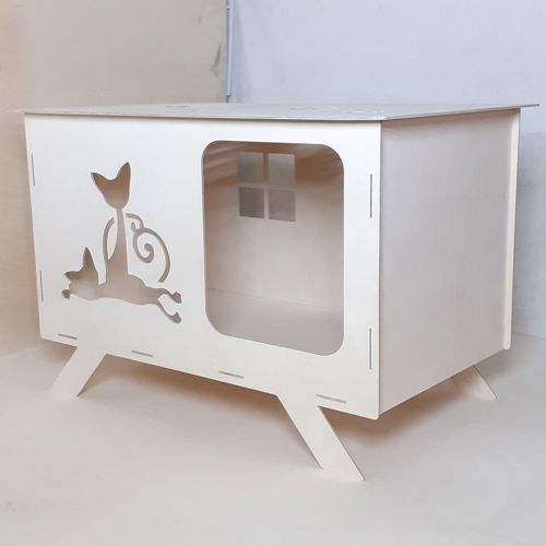 طرح خانه گربه چوبی برای برش لیزری - wooden cat house for laser cut ve - برای دستگاه CNC چوب و لیزر (سی ان سی)