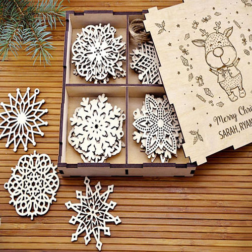 طرح تزئینات کریسمس چوبی تزئینات روستایی دانه‌های برف مجموعه - wooden christmas decorations rustic ornaments snowflakes set - برای دستگاه CNC چوب و لیزر (سی ان سی)
