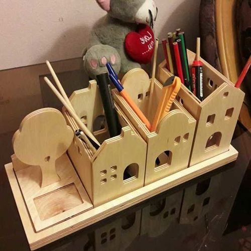 طرح میز چوبی شهر سازماندهنده ایده قلم نگهدارنده برش لیزری - wooden city desk organizer idea pen holder laser cut ve - برای دستگاه CNC چوب و لیزر (سی ان سی)