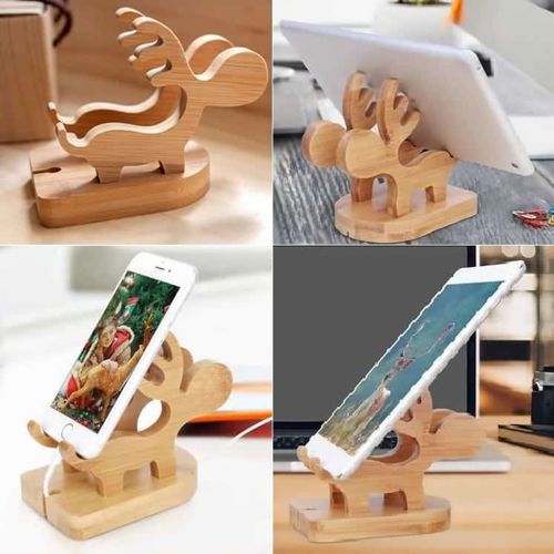 طرح پایه نگهدارنده گوشی موبایل طرح گوزن چوبی لیزری - wooden deer cell phone holder stand laser cut ve - برای دستگاه CNC چوب و لیزر (سی ان سی)