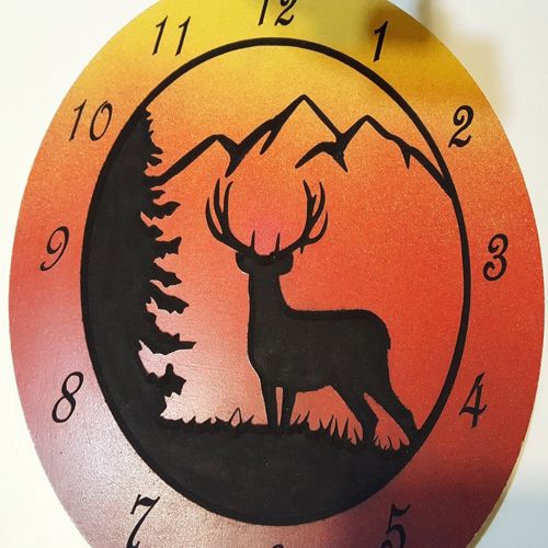 طرح ساعت گوزن چوبی اینچی لیزری - wooden deer clock 12 inch for laser cut - برای دستگاه CNC چوب و لیزر (سی ان سی)