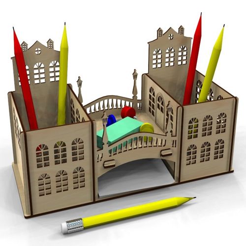 طرح میز چوبی سازماندهنده شهر قدیمی با طرح برای برش لیزری - wooden desk organizer old town theme for laser cutting ve - برای دستگاه CNC چوب و لیزر (سی ان سی)