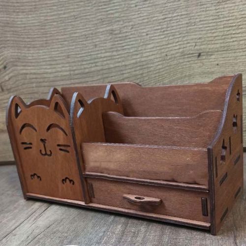طرح جا قلمی و مداد چوبی لیزری - wooden desktop organizer pen and pencil holder laser cut ve - برای دستگاه CNC چوب و لیزر (سی ان سی)