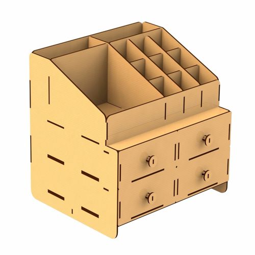 طرح جعبه نگهدارنده وسایل چوبی رومیزی با کشو برای برش لیزری - wooden desktop organizer storage box with drawer for laser cut ve - برای دستگاه CNC چوب و لیزر (سی ان سی)